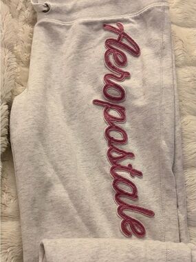 Aeropostale Light Gray Joggers with Pink Script Logo